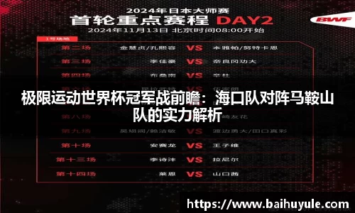 极限运动世界杯冠军战前瞻：海口队对阵马鞍山队的实力解析