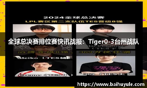 全球总决赛排位赛快讯战报：Tiger0-3台州战队